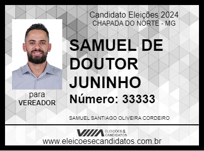 Candidato SAMUEL DE DOUTOR JUNINHO 2024 - CHAPADA DO NORTE - Eleições