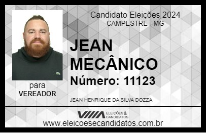 Candidato JEAN MECÂNICO 2024 - CAMPESTRE - Eleições