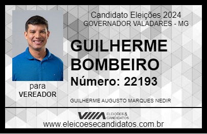 Candidato GUILHERME BOMBEIRO 2024 - GOVERNADOR VALADARES - Eleições