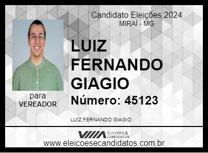 Candidato LUIZ FERNANDO GIAGIO 2024 - MIRAÍ - Eleições