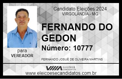 Candidato FERNANDO DO GEDON 2024 - VIRGOLÂNDIA - Eleições