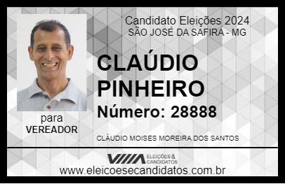 Candidato CLAÚDIO PINHEIRO 2024 - SÃO JOSÉ DA SAFIRA - Eleições