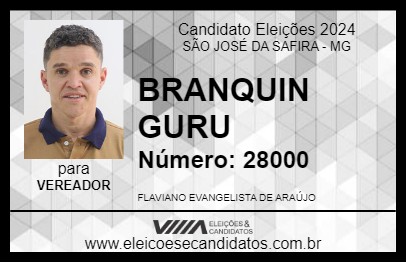 Candidato BRANQUIN GURU 2024 - SÃO JOSÉ DA SAFIRA - Eleições