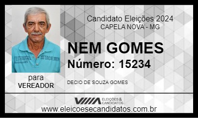 Candidato NEM GOMES 2024 - CAPELA NOVA - Eleições