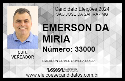 Candidato EMERSON DA MIRIA 2024 - SÃO JOSÉ DA SAFIRA - Eleições