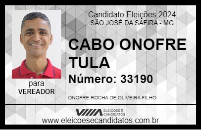 Candidato CABO ONOFRE TULA 2024 - SÃO JOSÉ DA SAFIRA - Eleições