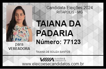 Candidato TAIANA DA PADARIA 2024 - RITÁPOLIS - Eleições