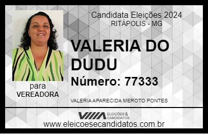 Candidato VALERIA DO DUDU 2024 - RITÁPOLIS - Eleições