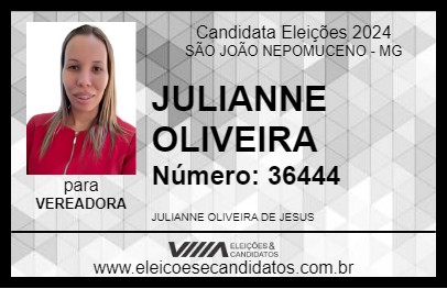 Candidato JULIANNE OLIVEIRA 2024 - SÃO JOÃO NEPOMUCENO - Eleições