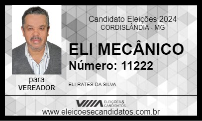 Candidato ELI MECÂNICO 2024 - CORDISLÂNDIA - Eleições