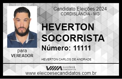 Candidato HEVERTON SOCORRISTA 2024 - CORDISLÂNDIA - Eleições