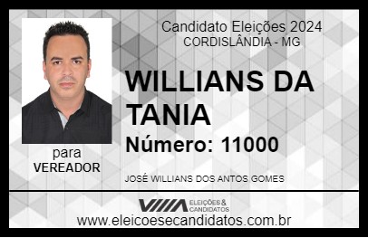 Candidato WILLIANS DA TANIA 2024 - CORDISLÂNDIA - Eleições