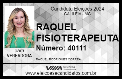 Candidato RAQUEL FISIOTERAPEUTA 2024 - GALILÉIA - Eleições