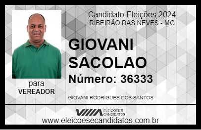 Candidato GIOVANI SACOLAO 2024 - RIBEIRÃO DAS NEVES - Eleições