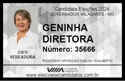 Candidato GENINHA DIRETORA 2024 - GOVERNADOR VALADARES - Eleições