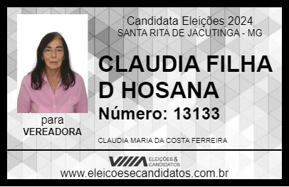 Candidato CLAUDIA FILHA D HOSANA 2024 - SANTA RITA DE JACUTINGA - Eleições