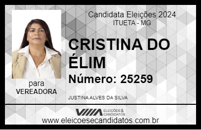 Candidato CRISTINA DO ÉLIM 2024 - ITUETA - Eleições