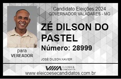 Candidato ZÉ DILSON DO PASTEL 2024 - GOVERNADOR VALADARES - Eleições