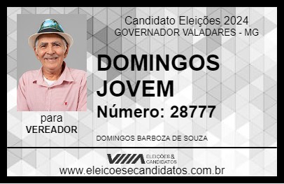 Candidato DOMINGOS JOVEM 2024 - GOVERNADOR VALADARES - Eleições