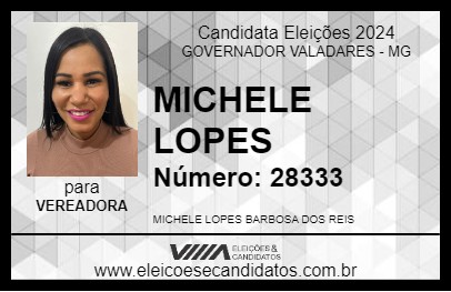 Candidato MICHELE LOPES 2024 - GOVERNADOR VALADARES - Eleições