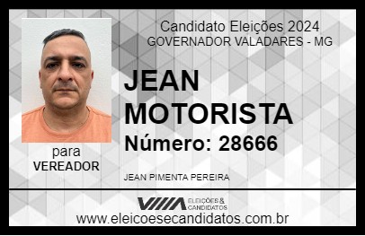 Candidato JEAN MOTORISTA 2024 - GOVERNADOR VALADARES - Eleições