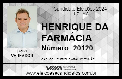 Candidato HENRIQUE DA FARMÁCIA 2024 - LUZ - Eleições