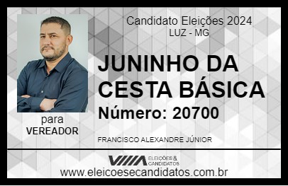 Candidato JUNINHO DA CESTA BÁSICA 2024 - LUZ - Eleições