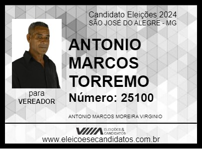 Candidato ANTONIO MARCOS TORREMO 2024 - SÃO JOSÉ DO ALEGRE - Eleições