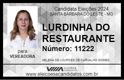 Candidato LURDINHA DO RESTAURANTE 2024 - SANTA BÁRBARA DO LESTE - Eleições