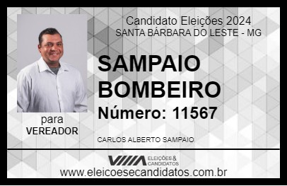 Candidato SAMPAIO BOMBEIRO 2024 - SANTA BÁRBARA DO LESTE - Eleições