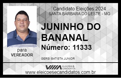 Candidato JUNINHO DO BANANAL 2024 - SANTA BÁRBARA DO LESTE - Eleições