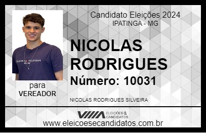 Candidato NICOLAS RODRIGUES 2024 - IPATINGA - Eleições