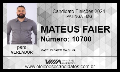 Candidato MATEUS FAIER 2024 - IPATINGA - Eleições