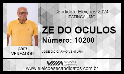 Candidato ZE DO OCULOS 2024 - IPATINGA - Eleições