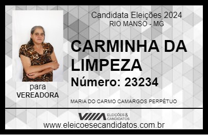 Candidato CARMINHA DA LIMPEZA 2024 - RIO MANSO - Eleições