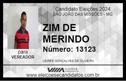 Candidato ZIM DE MERINDO 2024 - SÃO JOÃO DAS MISSÕES - Eleições