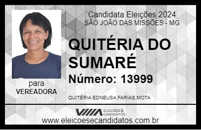 Candidato QUITÉRIA DO SUMARÉ 2024 - SÃO JOÃO DAS MISSÕES - Eleições