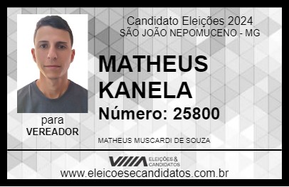 Candidato MATHEUS KANELA 2024 - SÃO JOÃO NEPOMUCENO - Eleições