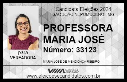 Candidato PROFESSORA MARIA JOSÉ 2024 - SÃO JOÃO NEPOMUCENO - Eleições