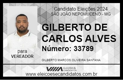 Candidato GILBERTO DE CARLOS ALVES 2024 - SÃO JOÃO NEPOMUCENO - Eleições