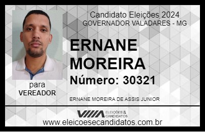 Candidato ERNANE MOREIRA 2024 - GOVERNADOR VALADARES - Eleições