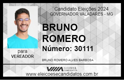 Candidato BRUNO ROMERO 2024 - GOVERNADOR VALADARES - Eleições