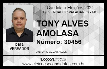 Candidato TONY ALVES AMOLASA 2024 - GOVERNADOR VALADARES - Eleições