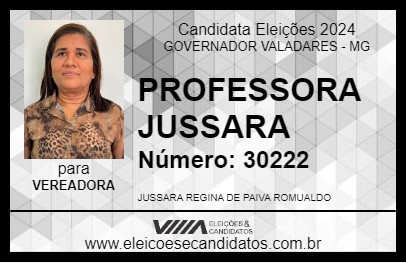 Candidato PROFESSORA JUSSARA 2024 - GOVERNADOR VALADARES - Eleições