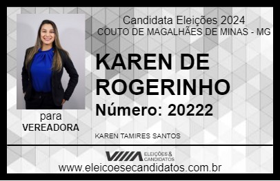 Candidato KAREN DE ROGERINHO 2024 - COUTO DE MAGALHÃES DE MINAS - Eleições