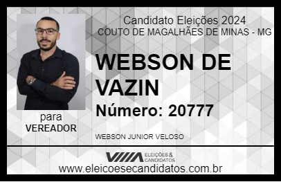 Candidato WEBSON DE VAZIN 2024 - COUTO DE MAGALHÃES DE MINAS - Eleições