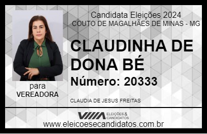 Candidato CLAUDINHA DE DONA BÉ 2024 - COUTO DE MAGALHÃES DE MINAS - Eleições