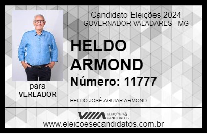 Candidato HELDO ARMOND 2024 - GOVERNADOR VALADARES - Eleições