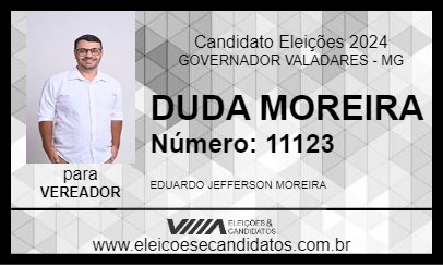 Candidato DUDA MOREIRA 2024 - GOVERNADOR VALADARES - Eleições