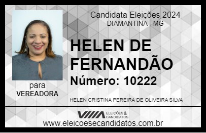 Candidato HELEN DE FERNANDÃO 2024 - DIAMANTINA - Eleições